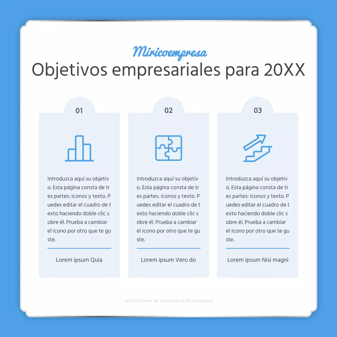 Un sencillo informe de fin de año en azul claro y blanco