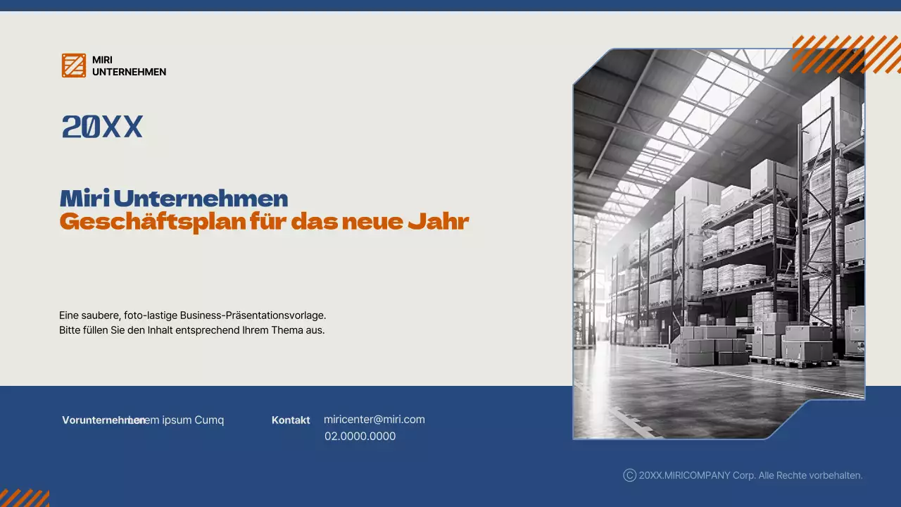 Ein einfacher Businessplan für das neue Jahr in Blau und Orange