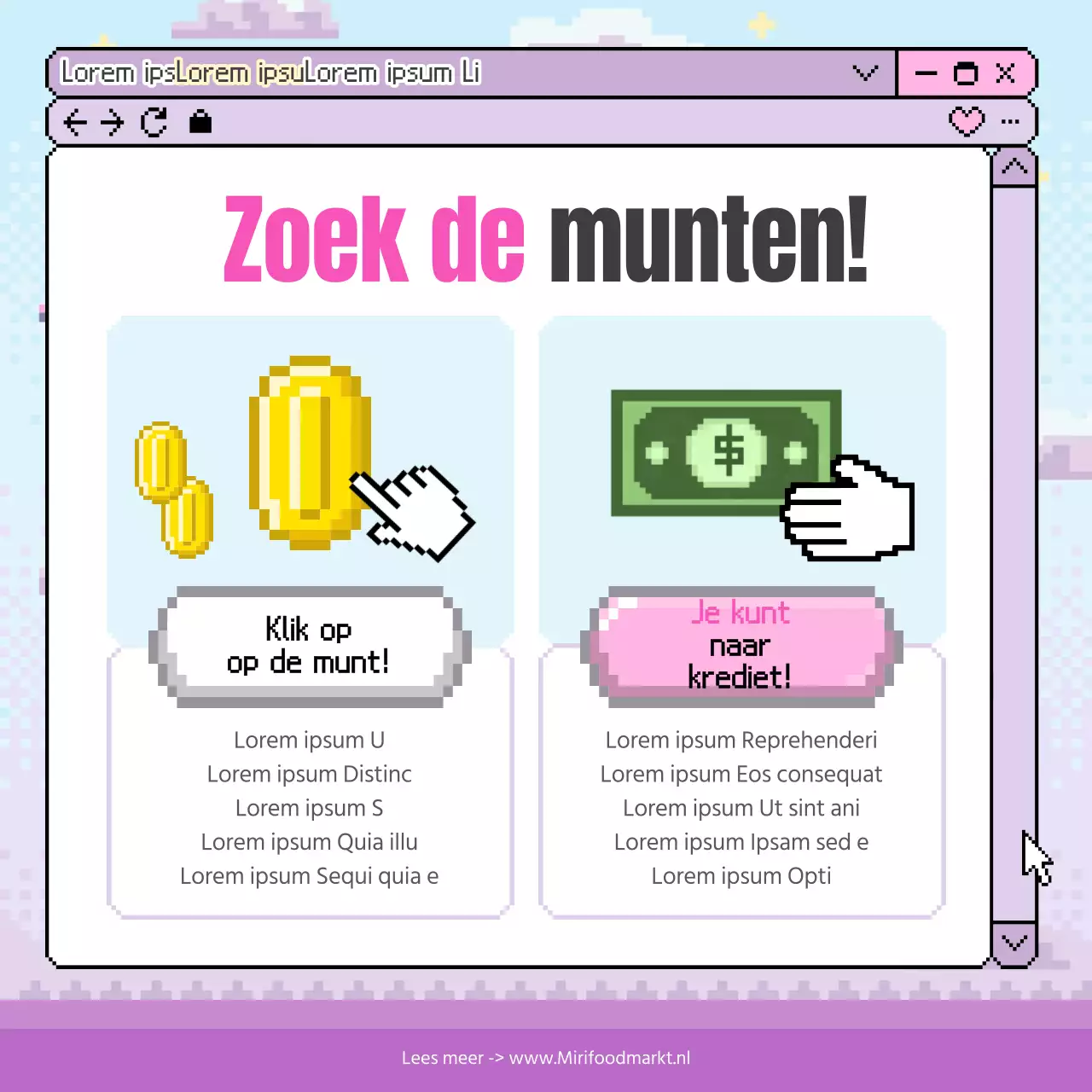 Op Cyberpunk geïnspireerde coin-op advertentie in lavendel en lichtblauw