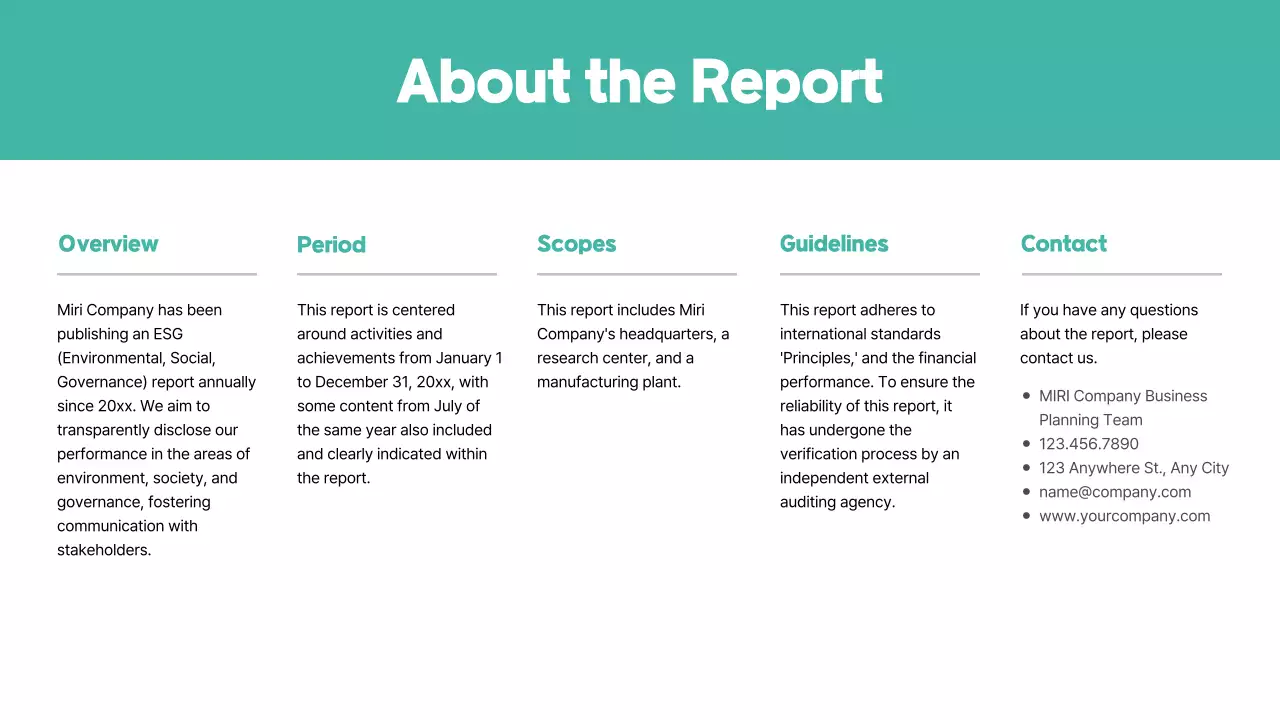 Basic feel with mint accent color ESG reports