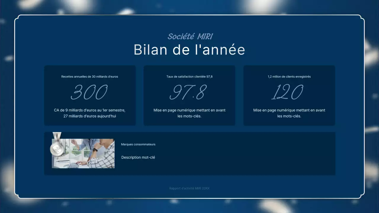 Un luxueux rapport de performance de fin d'année en bleu marine et argent