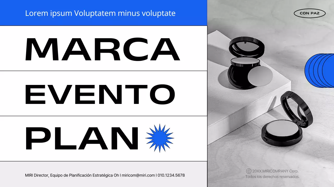 Una propuesta de evento sencilla y de marca en azul y blanco