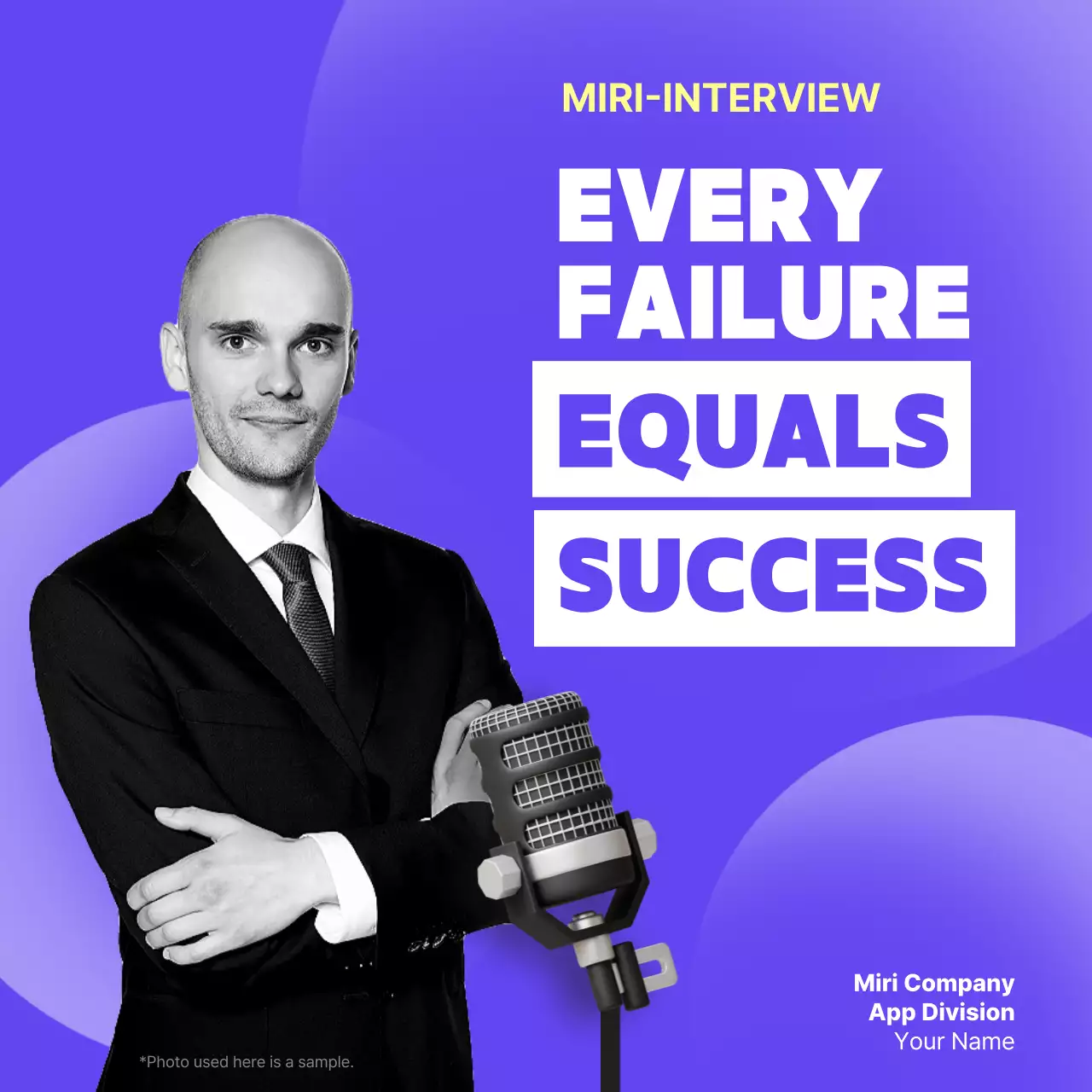 Promote a simple corporate personality interview in purple and pink