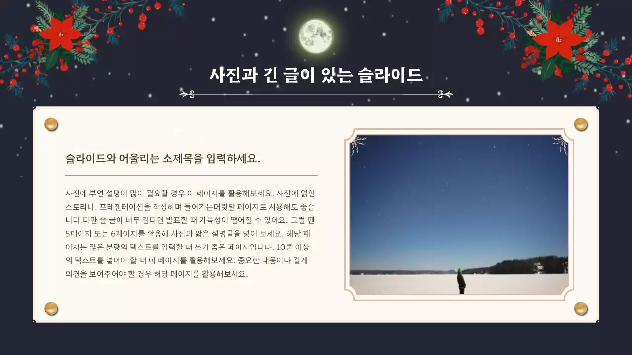 남색과 빨강의 클래식한 겨울밤 꽃 요소의 발표자료