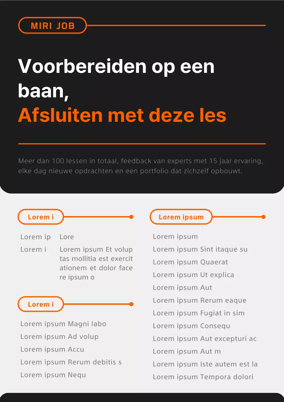 Promoot een eenvoudige zwart-oranje les over het zoeken naar een baan