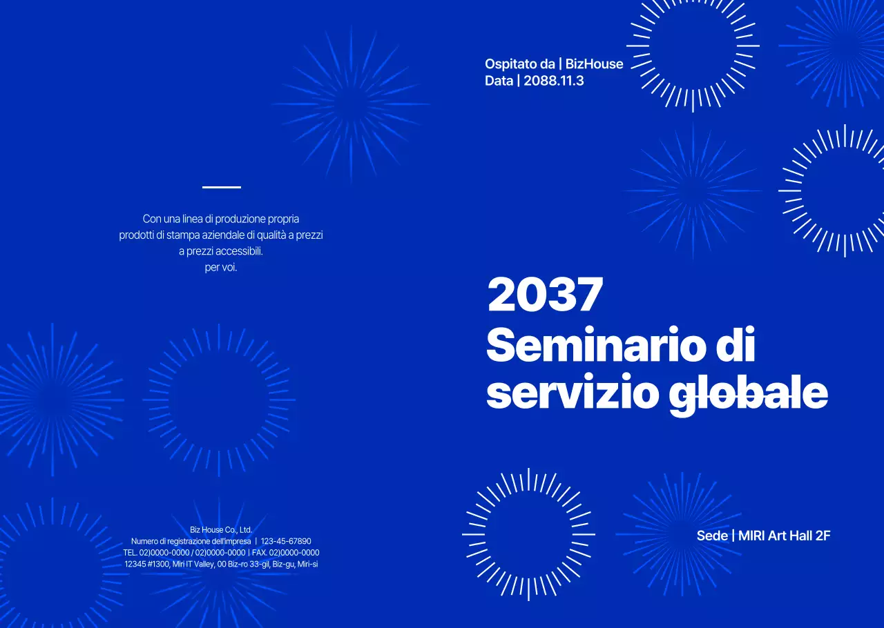 Presentazione di un seminario aziendale sofisticato e dai toni blu