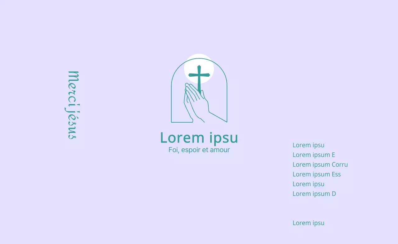 Illustration au trait turquoise du logo d'une église et d'un verset biblique