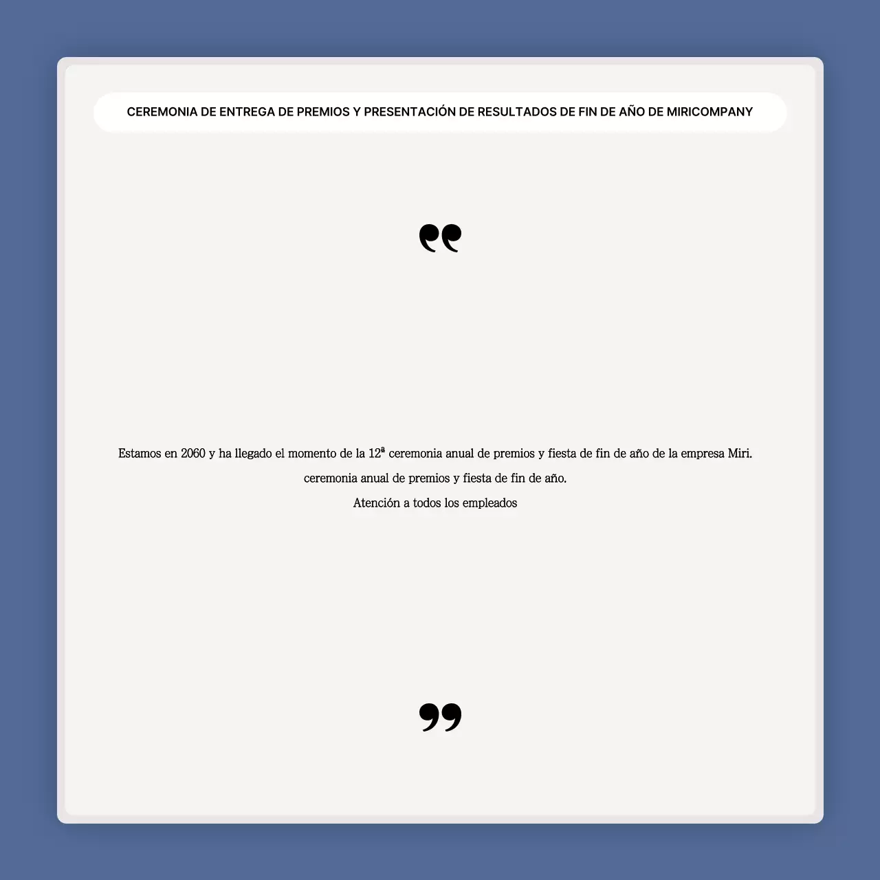 Una sencilla presentación en blanco y azul de los resultados y un informe de fin de año.