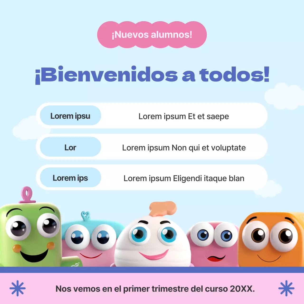 Una sencilla combinación de colores rosa y azul claro para presentar el departamento