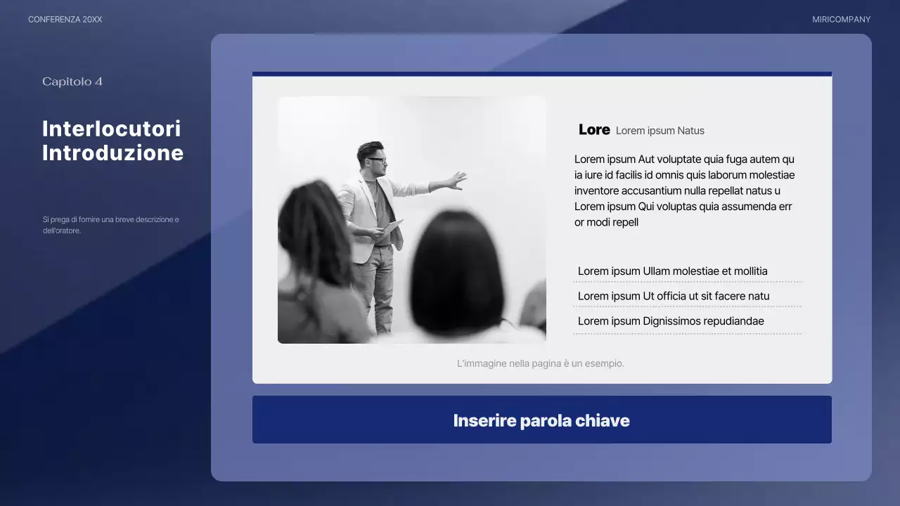 Una moderna presentazione per conferenze in blu navy