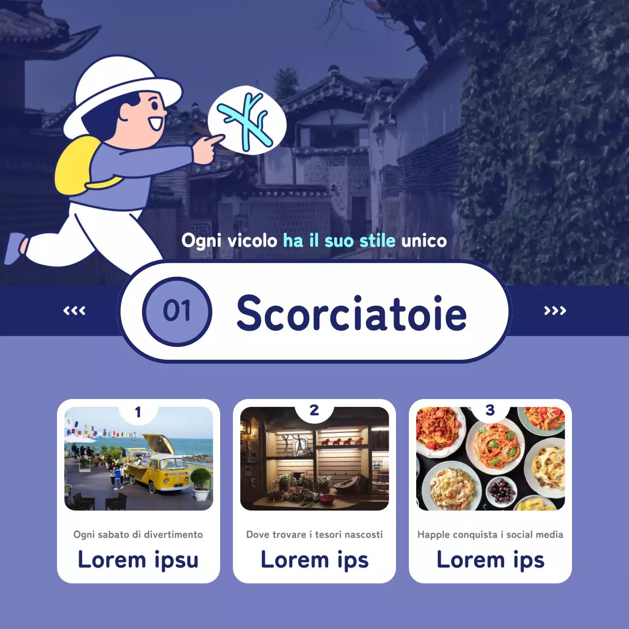 Promuovere i prodotti turistici locali nei colori malva e blu navy