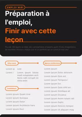 Promouvoir une leçon simple sur la recherche d'emploi en noir et orange