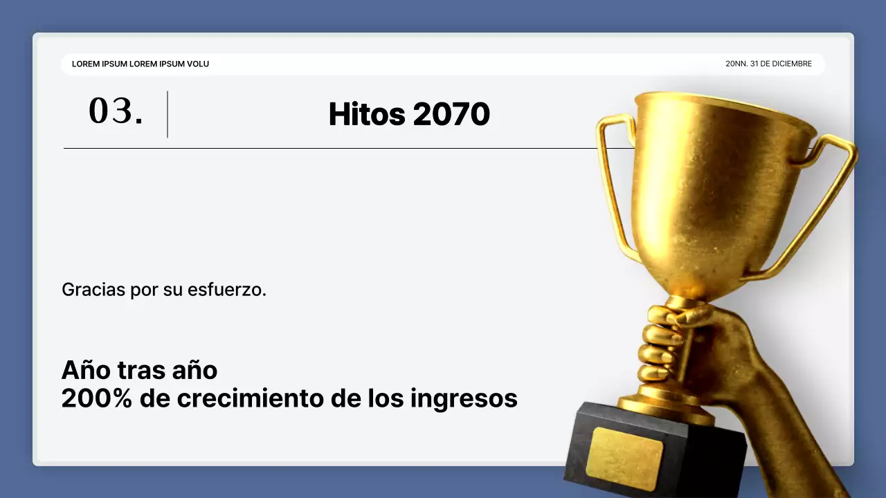 Una sencilla presentación en blanco y azul y un informe de fin de año
