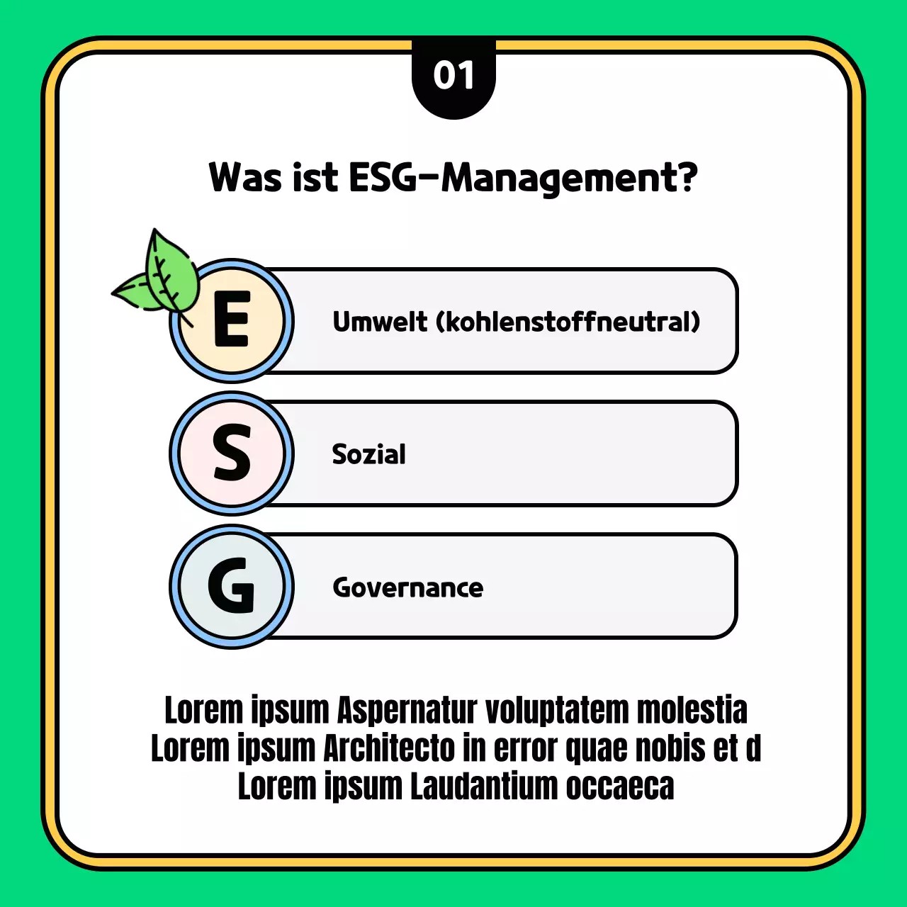Erläutern Sie Ihre kitschige grüne und gelbe ESG-Strategie