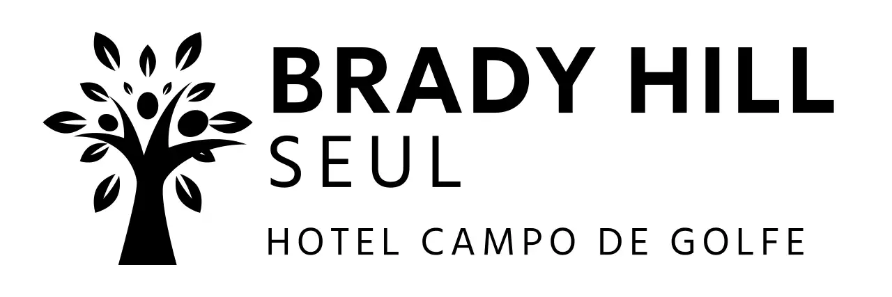 Logótipo de marca de hotel de golfe com ilustração de árvore