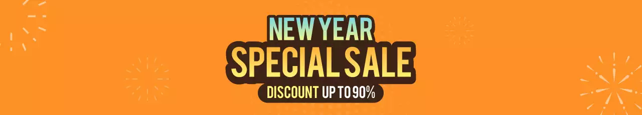 불놀이 요소와 주황색 배경의 새해 특별 할인