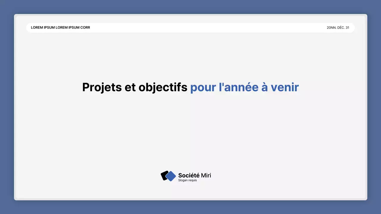 Une simple présentation de performance en bleu et blanc et un rapport sur l'événement de fin d'année