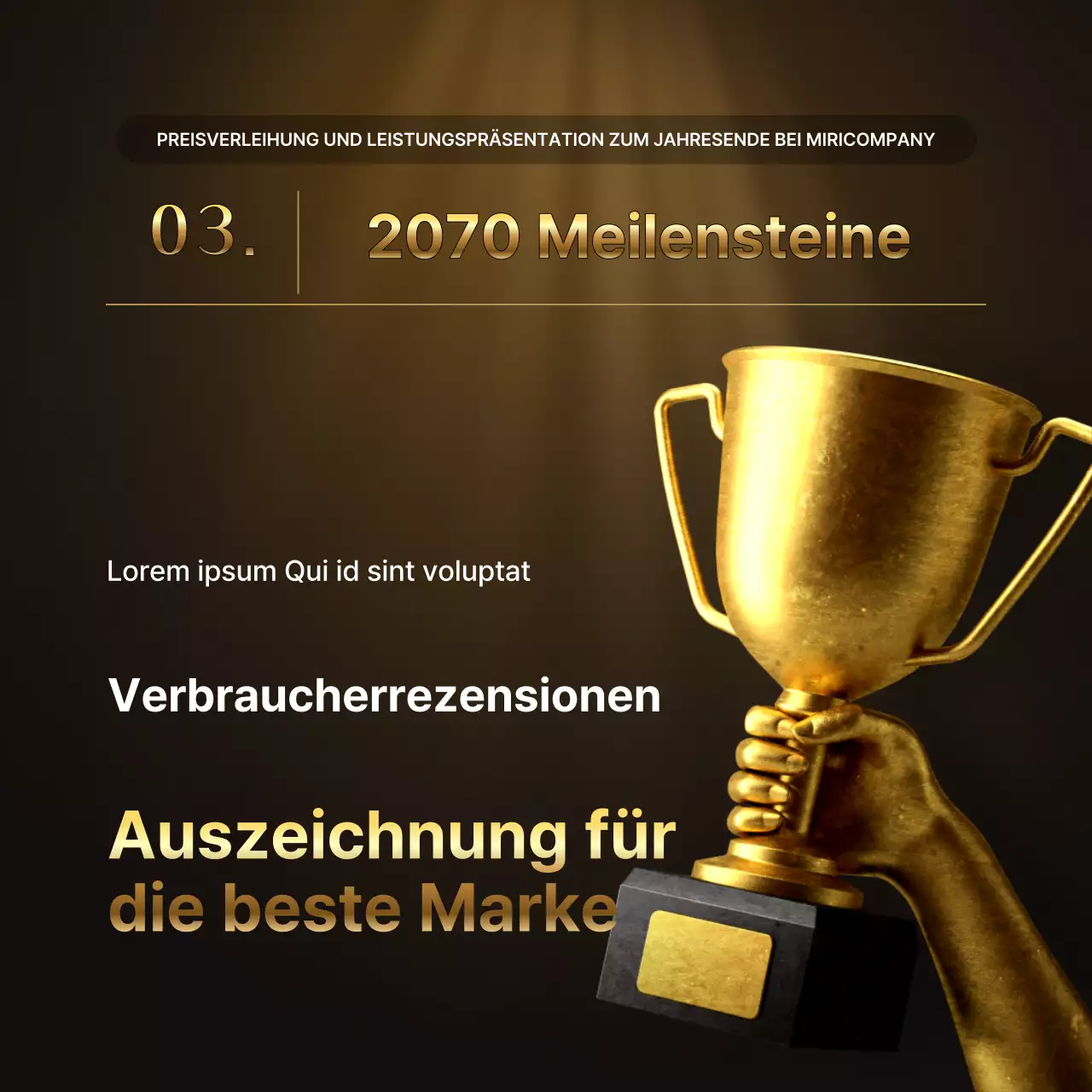 Präsentationen zu den Leistungen von Luxusgold und -braun und Berichte zu Jahresendveranstaltungen