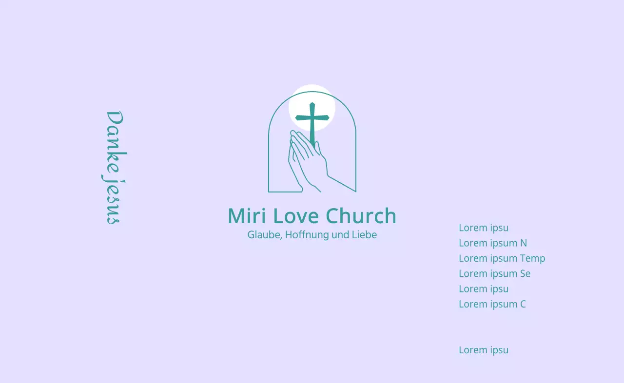 Türkisfarbene Linienillustration eines Kirchenlogos und eines Bibelverses