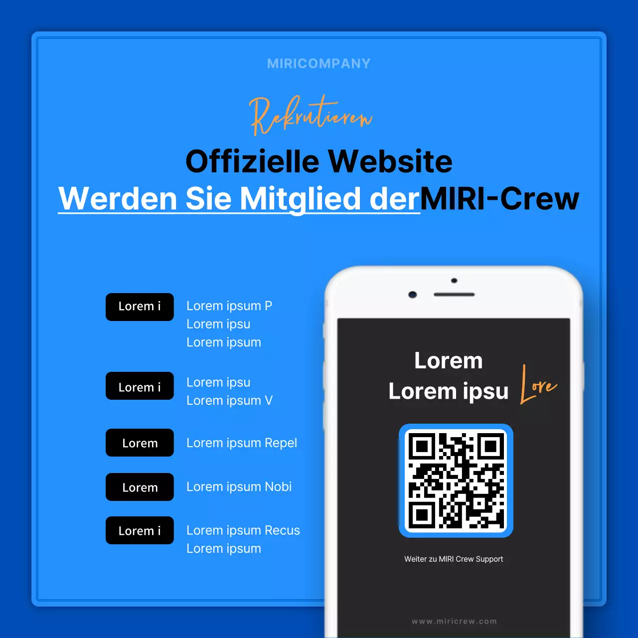 Minimalistische blaue und orangefarbene Stellenausschreibungen zur Förderung von Karrieremöglichkeiten