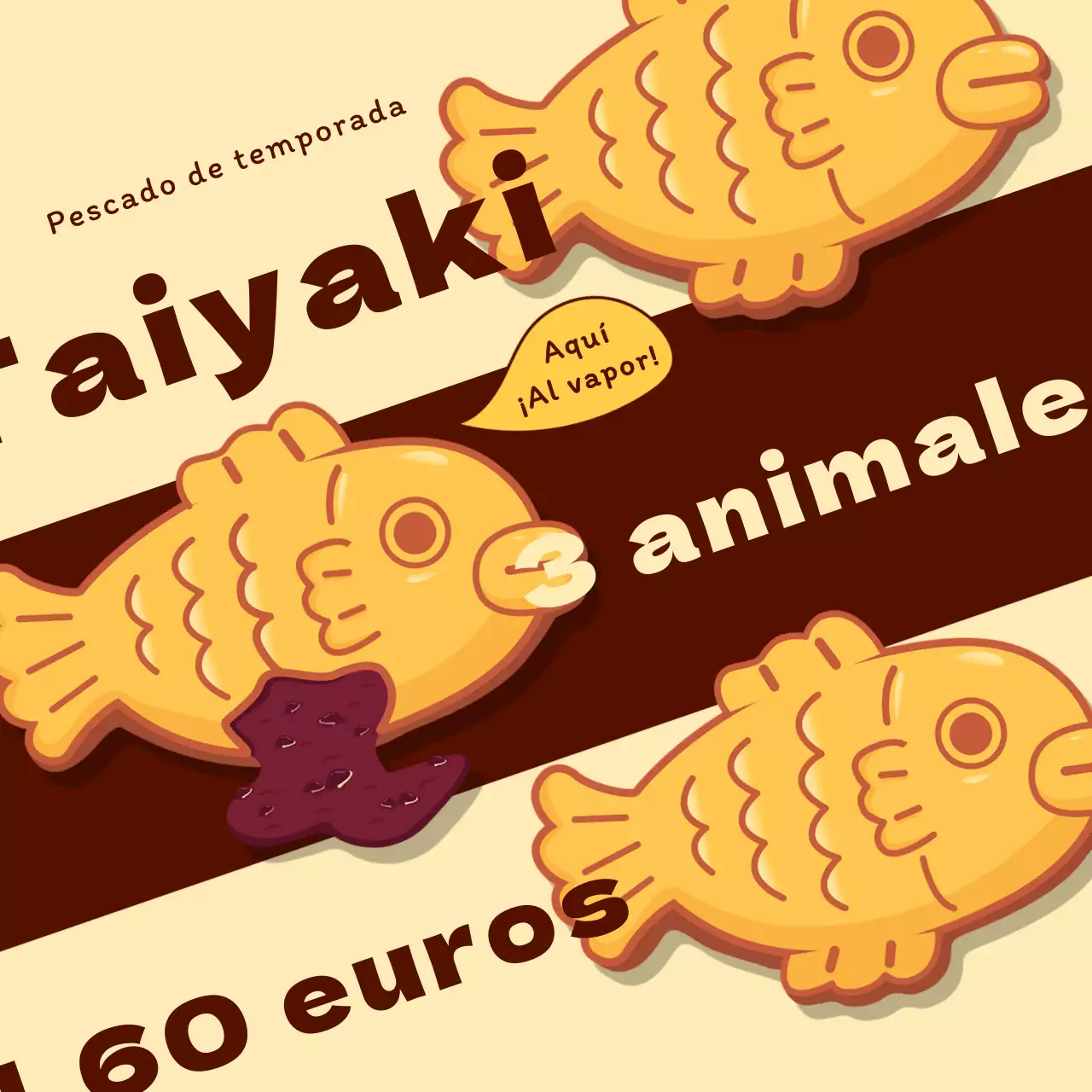 Promover bollos taiyaki beige y marrón