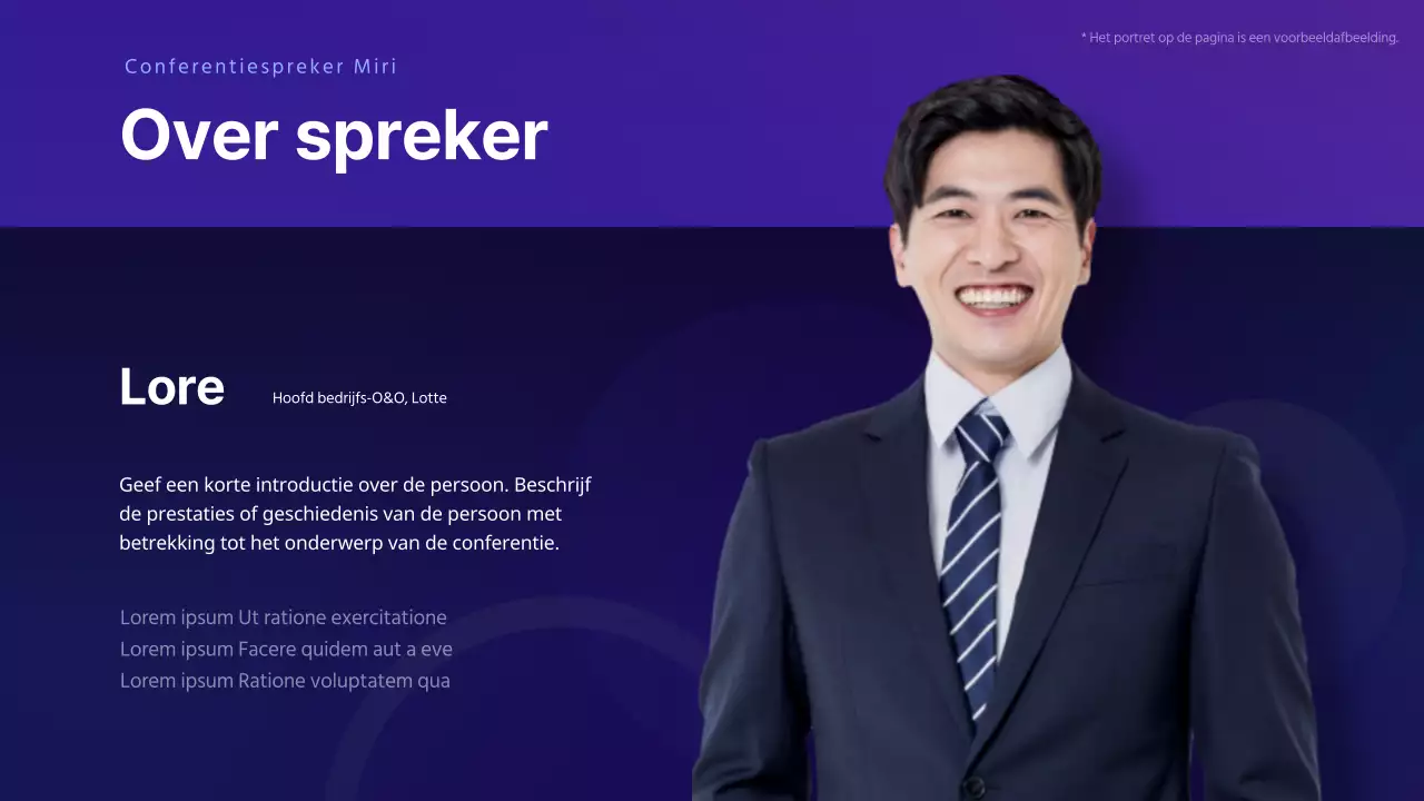 Eenvoudige beschrijving sprekersconferentie met paarse achtergrond