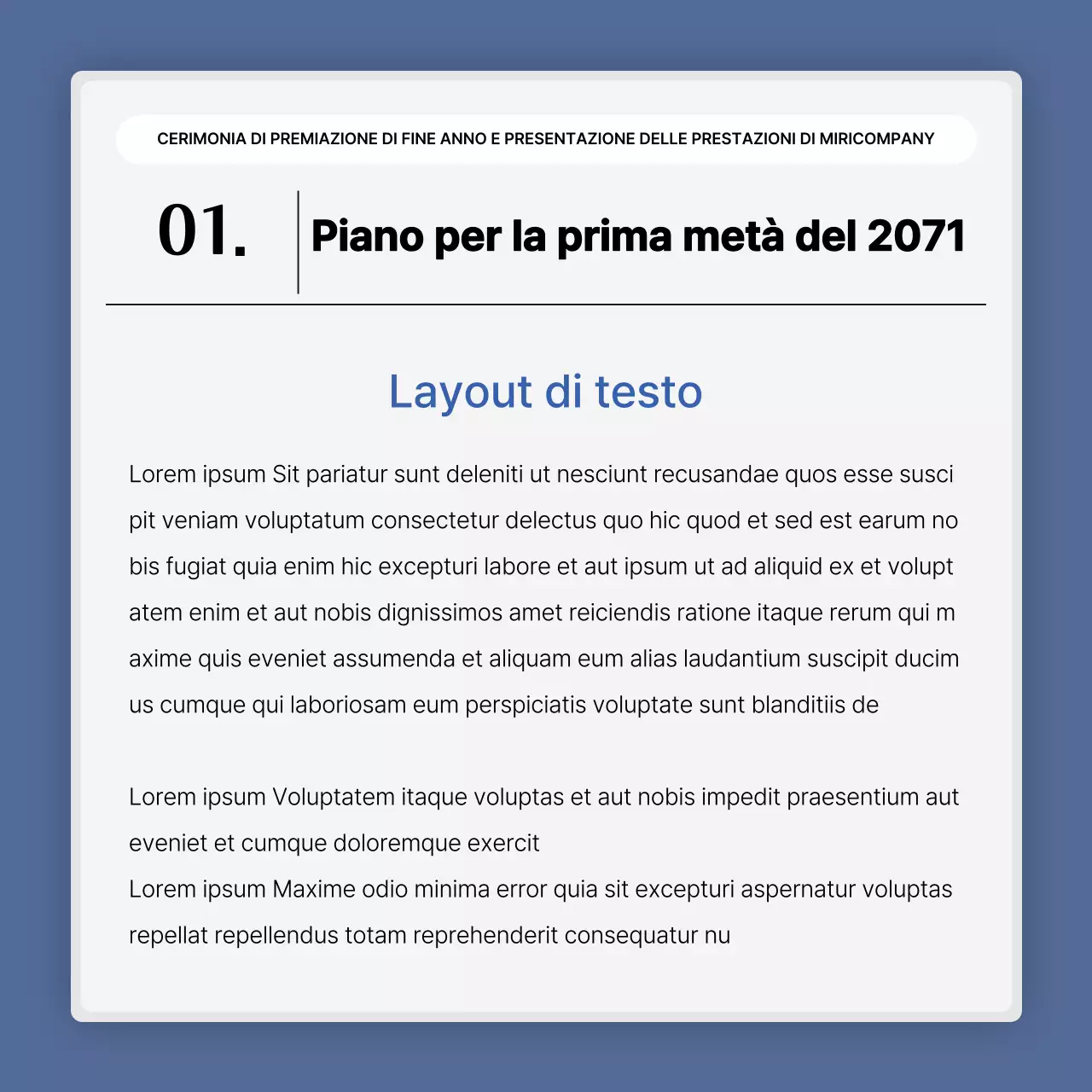 Una semplice presentazione delle prestazioni in bianco e blu e una relazione sull'evento di fine anno