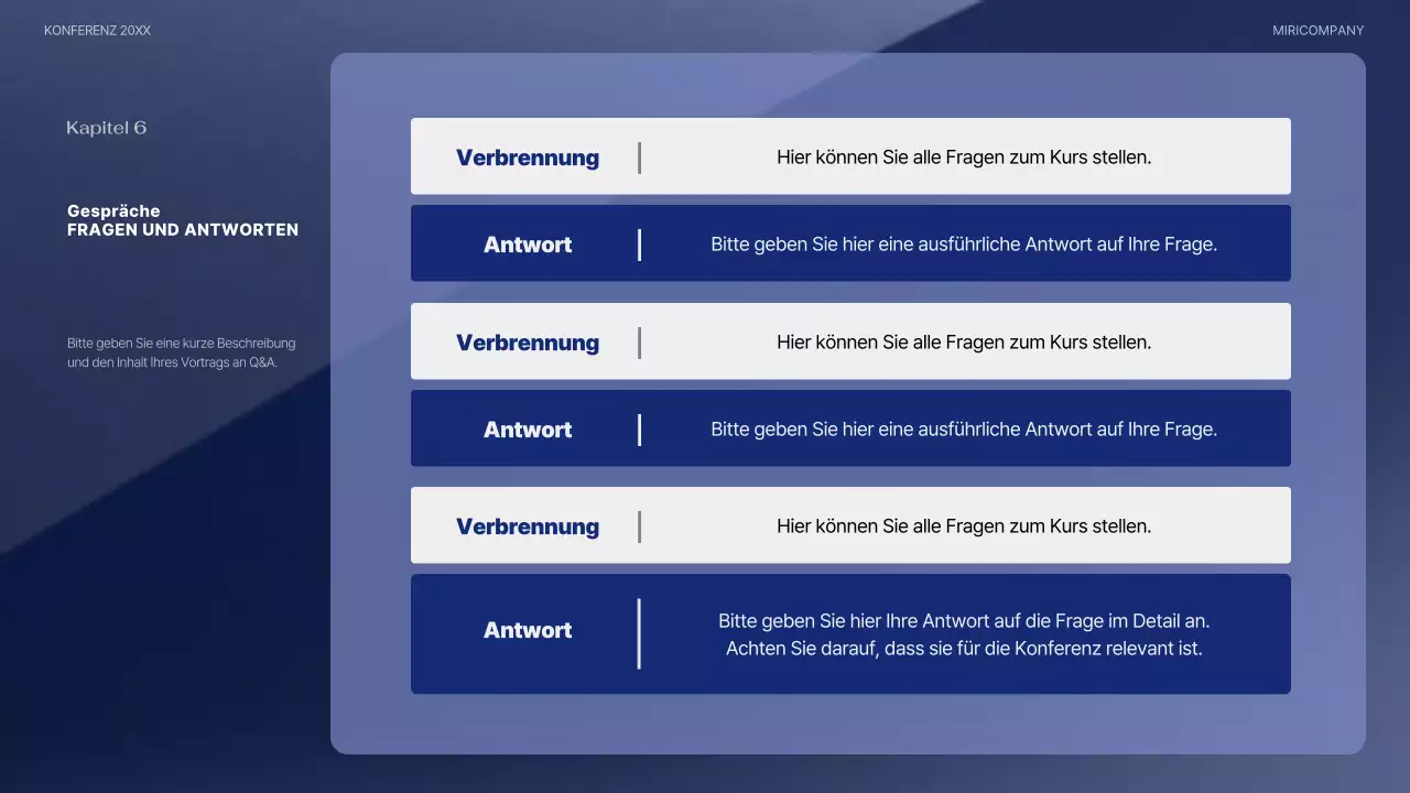 Eine moderne Konferenzpräsentation in Marineblau