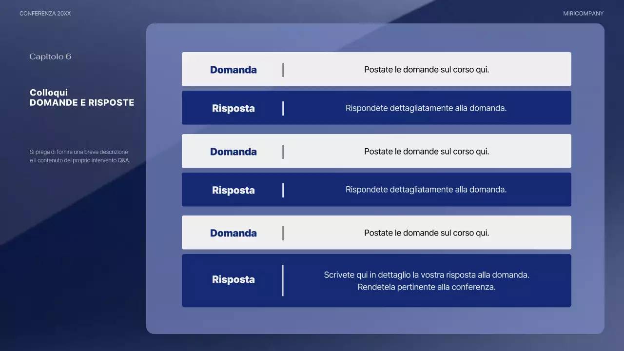 Una moderna presentazione per conferenze in blu navy