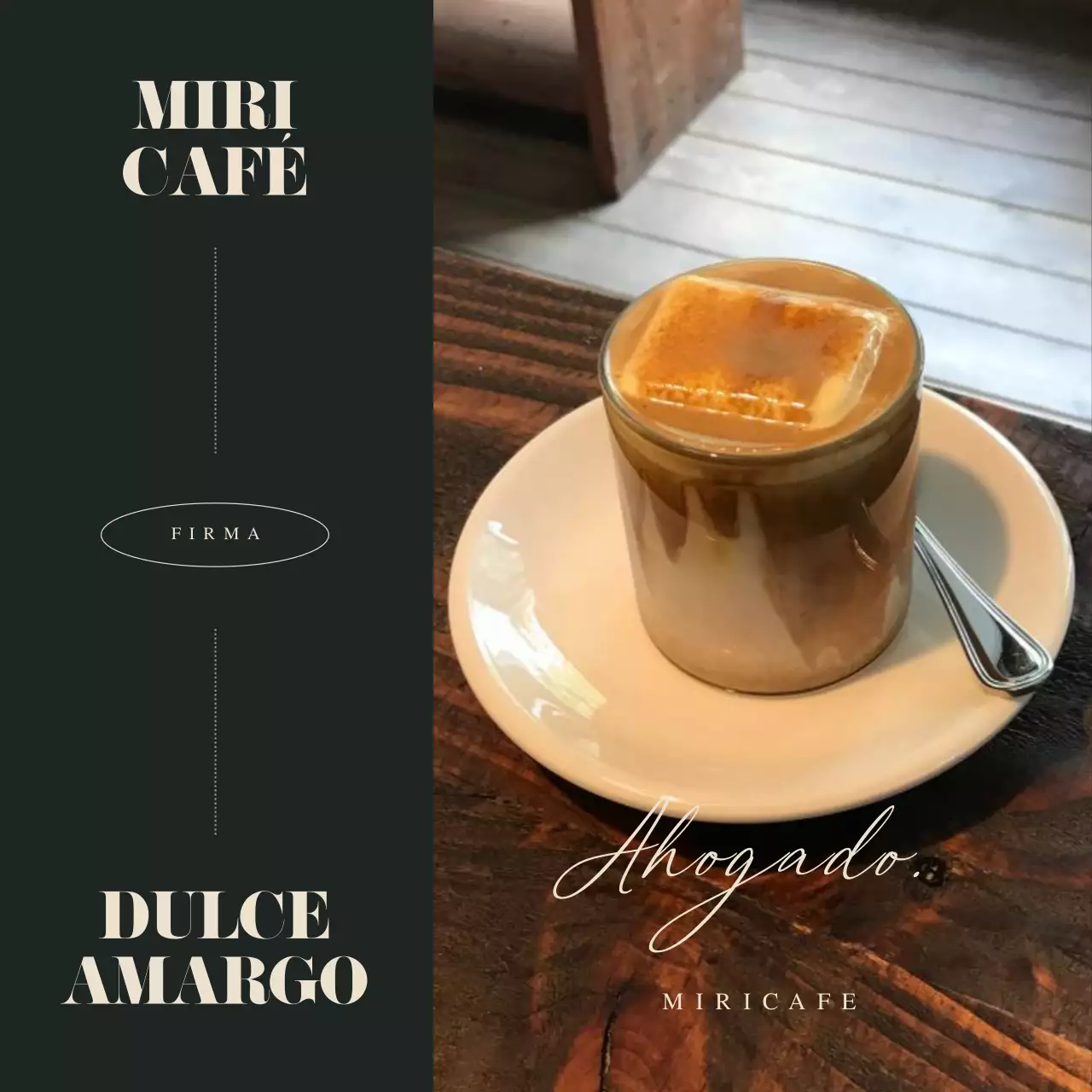 Un sencillo anuncio de marca de cafetería en verde y marfil