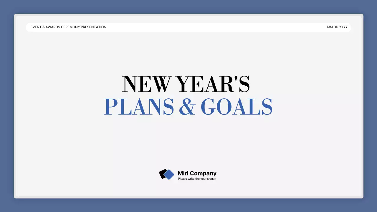 A simple blue-and-white performance presentation and end-of-year event report