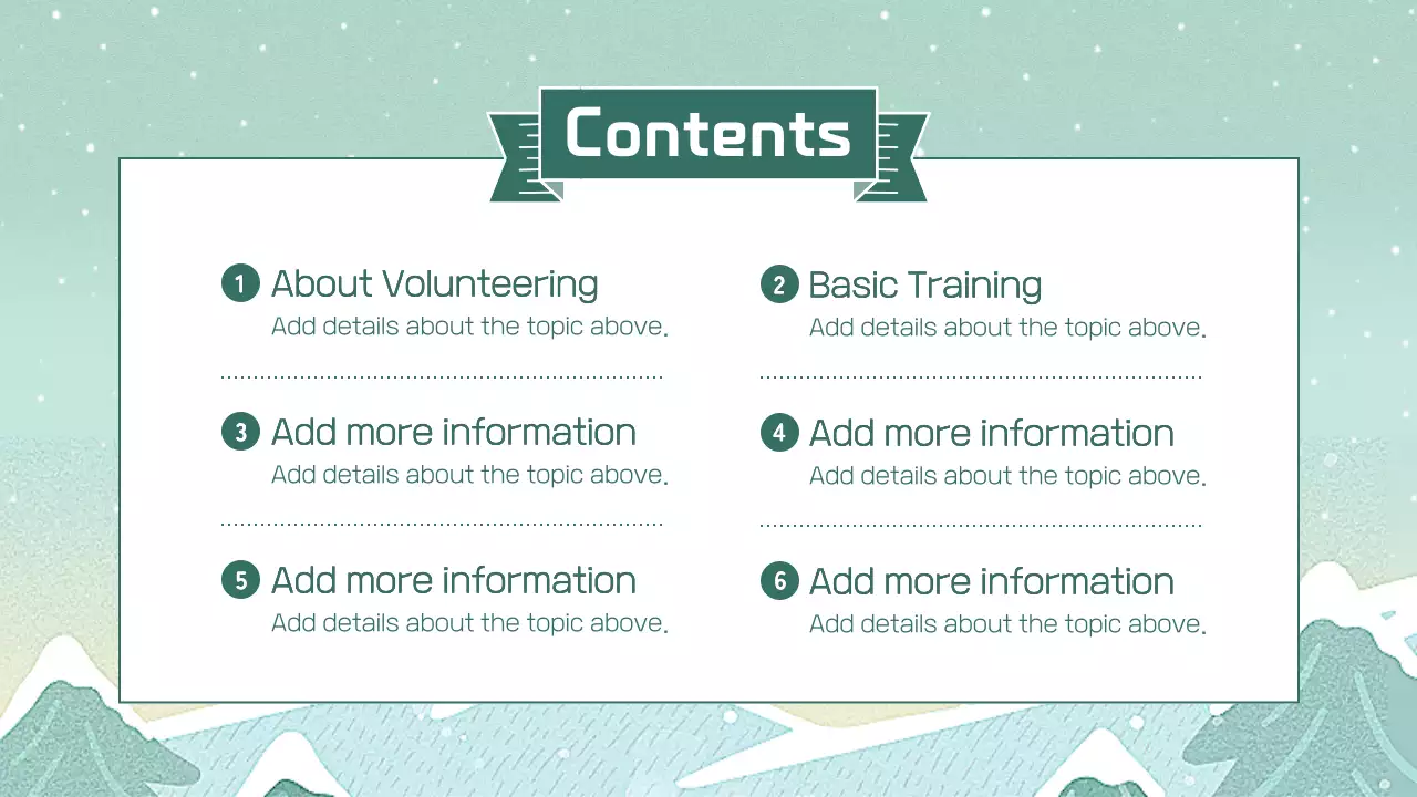 민트색의 아기자기한 겨울 시즌 봉사자 교육 안내 소개서