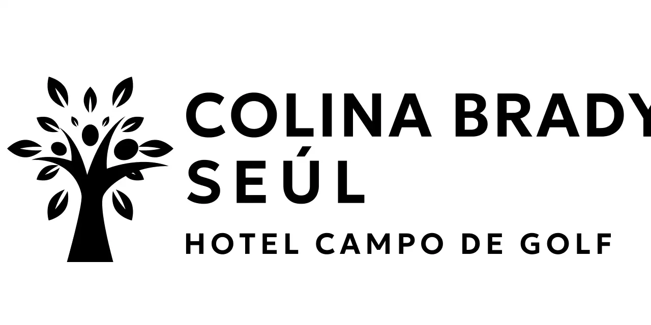 Logotipo de marca de hotel de golf con ilustración de árbol
