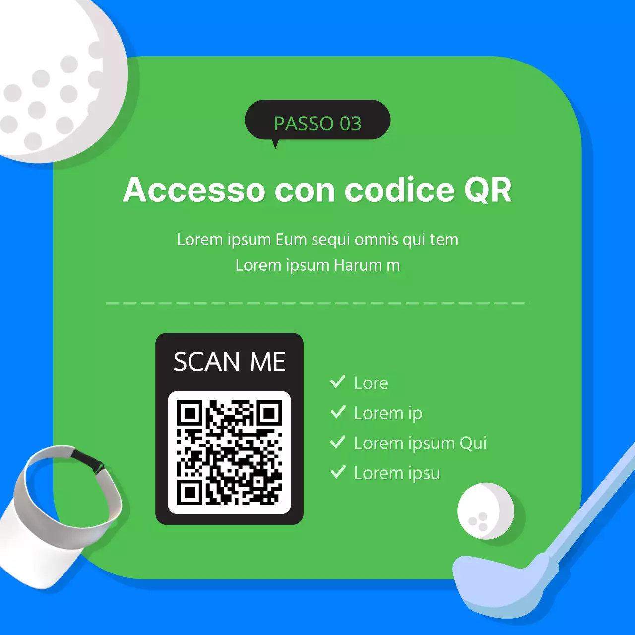 Pubblicità minimalista di mazze da golf in verde e blu