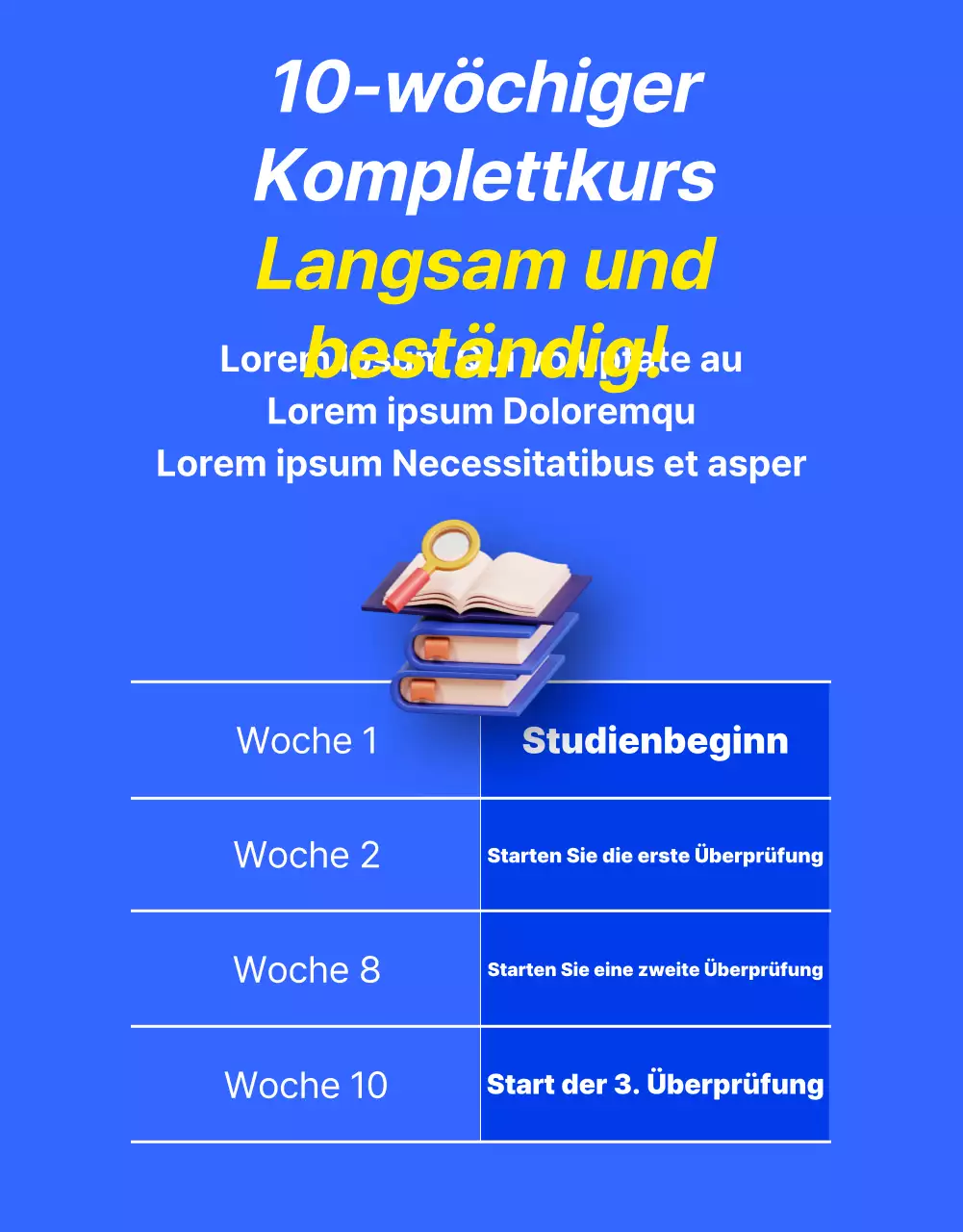 Werbung für ein kitschiges blau-gelbes Angebot für Englischunterricht
