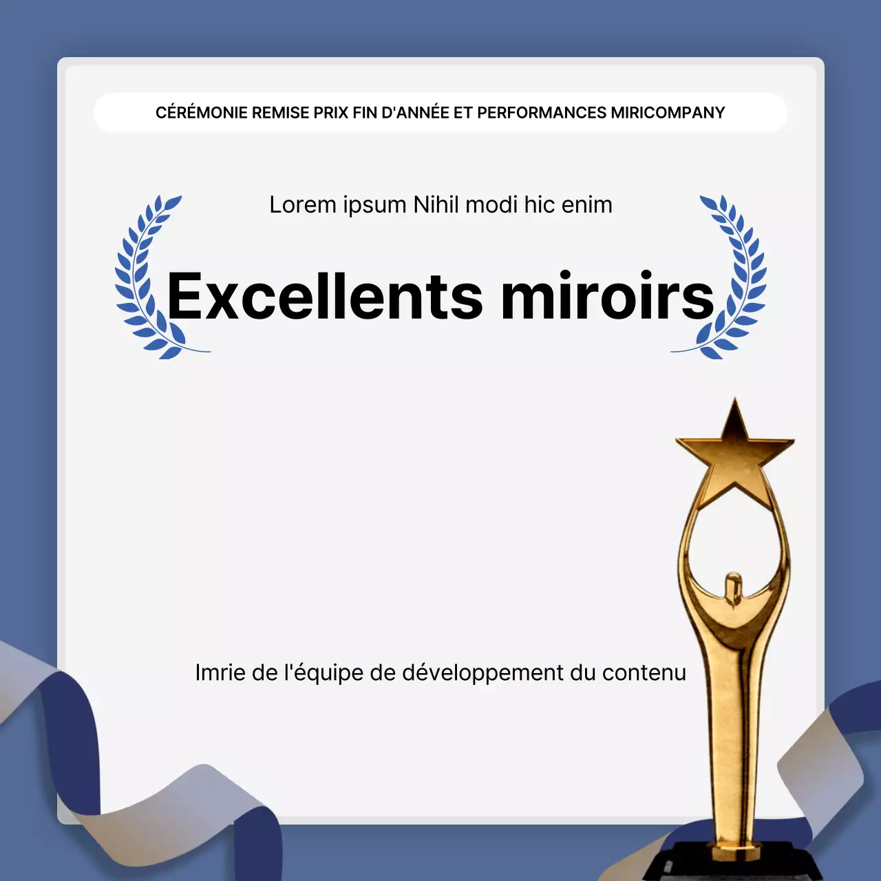 Une présentation simple des performances en bleu et blanc et un rapport sur les événements de fin d'année