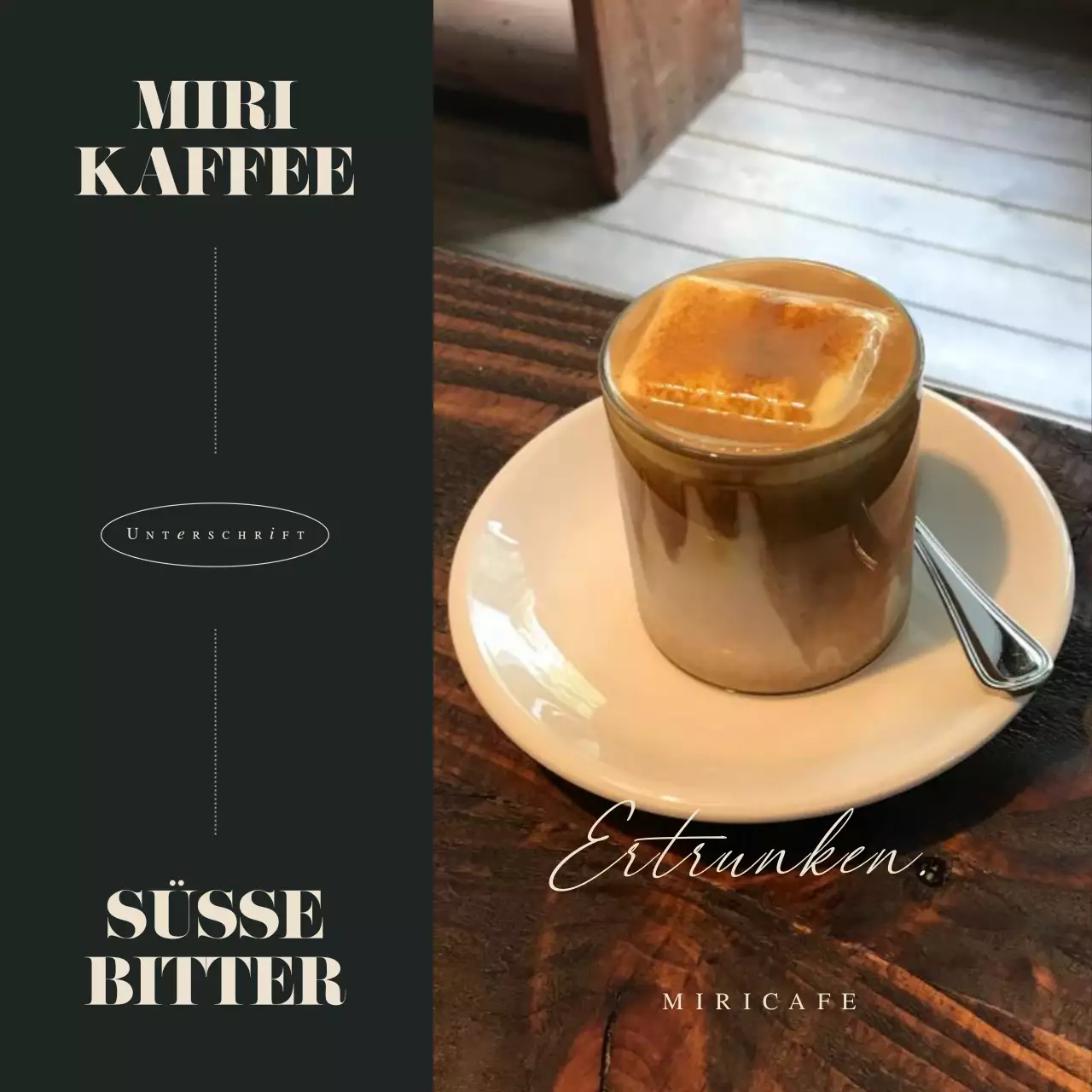 Eine einfache Anzeige für ein Café in Grün und Elfenbein