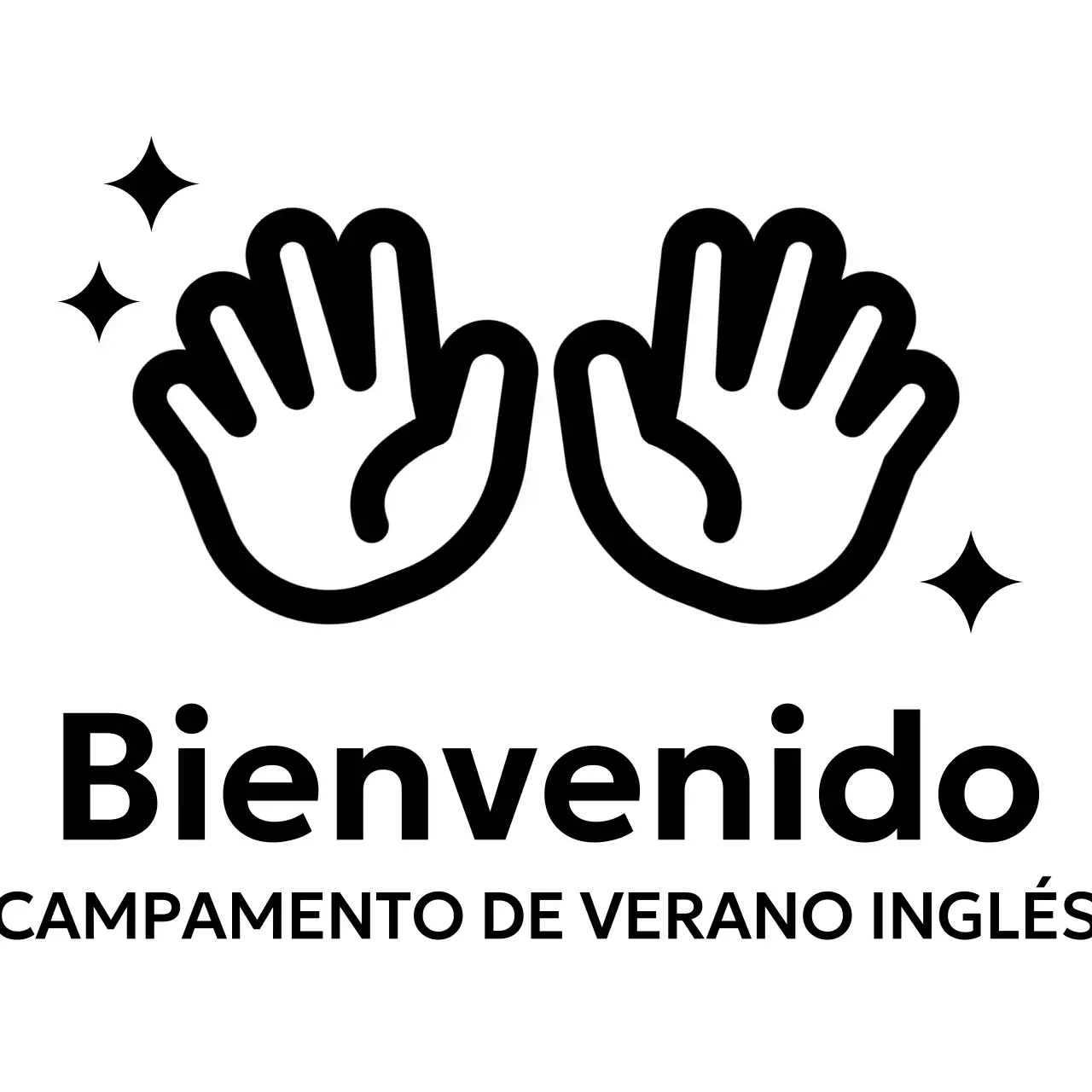 Diseño promocional de campamento inglés con icono de mano