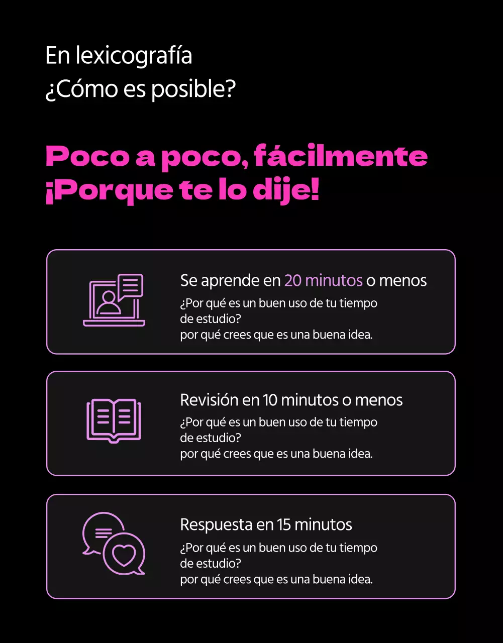 Promover el aprendizaje del inglés en negro y rosa