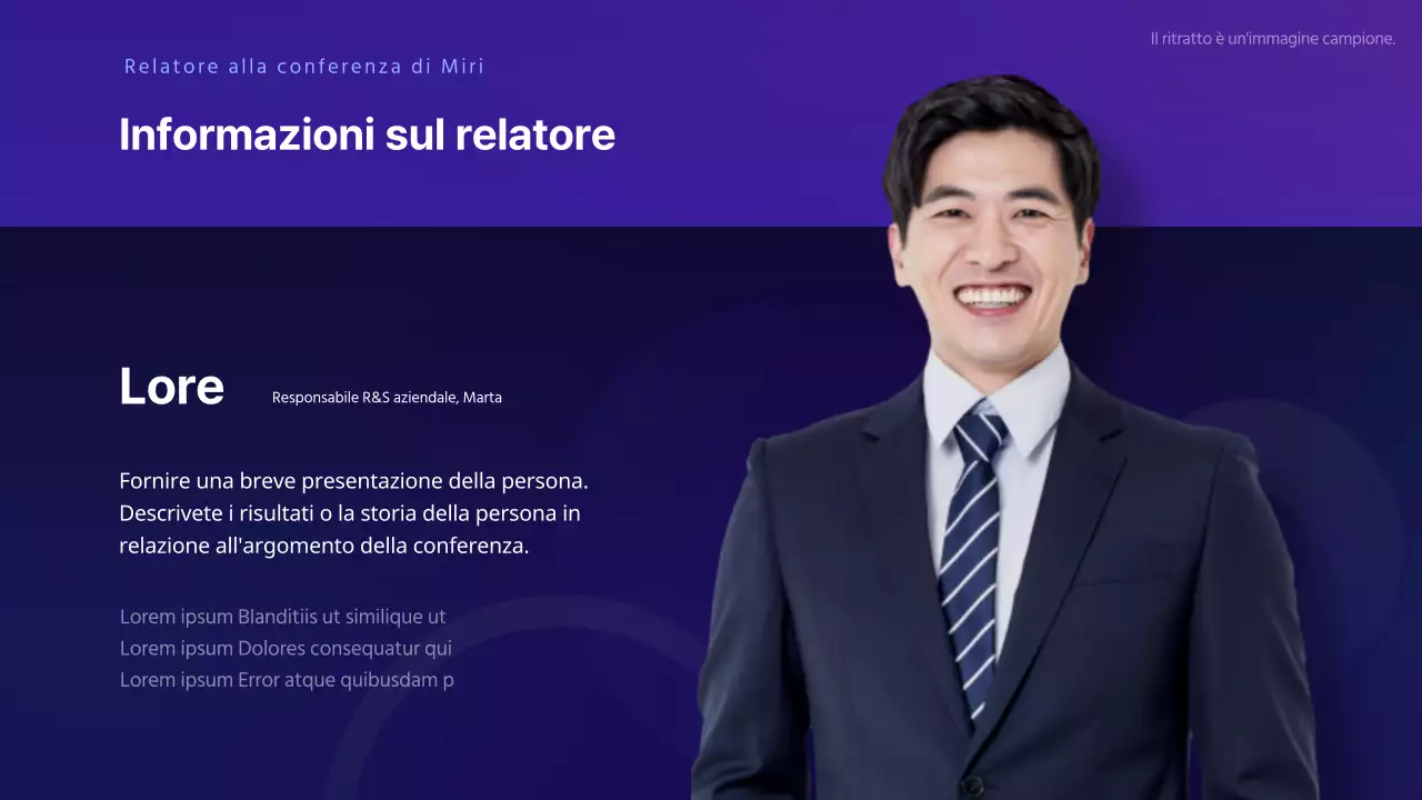 Semplice descrizione della conferenza per oratori con sfondo viola