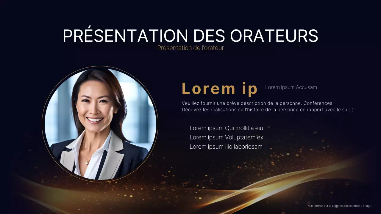 Une présentation de conférence luxueuse en bleu marine et or