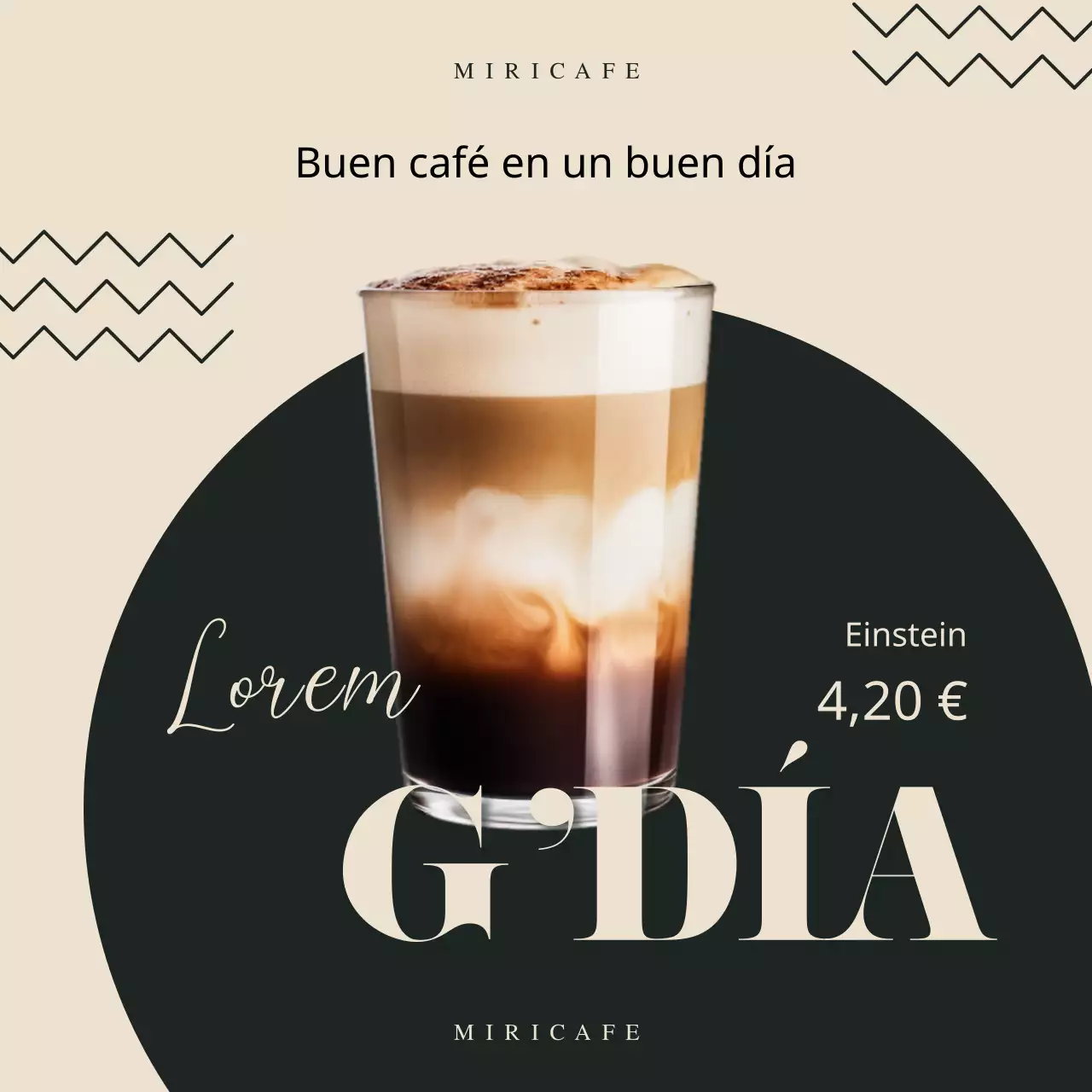 Un sencillo anuncio de marca de cafetería en verde y marfil