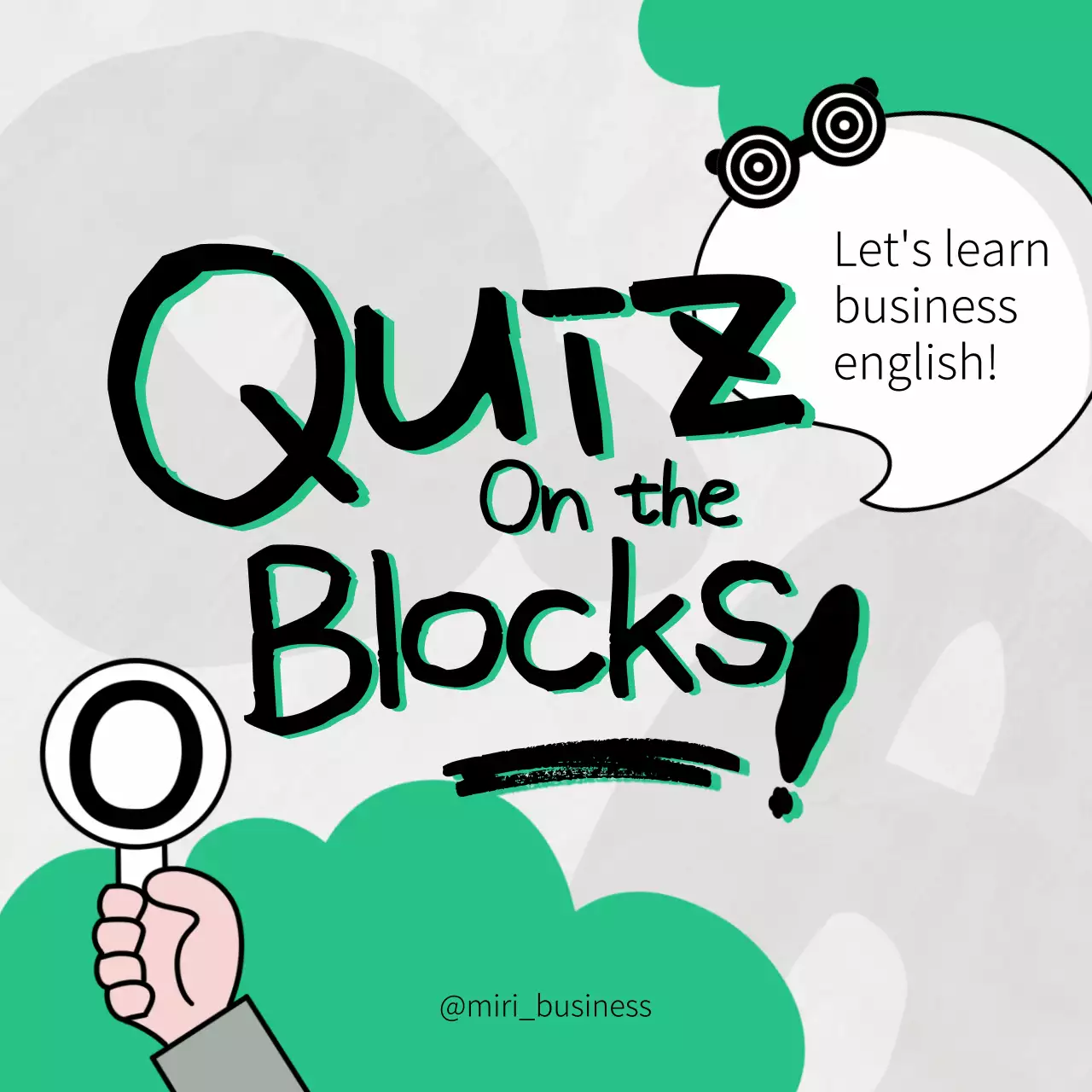 회색과 초록색의 단순한 비즈니스용어 퀴즈 홍보