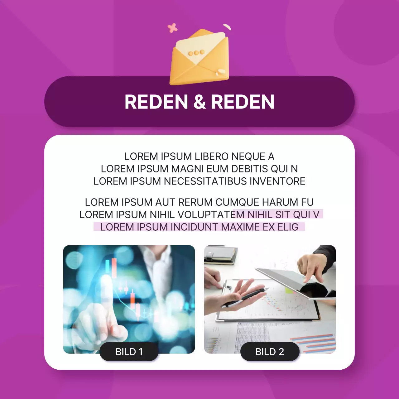 Förderung eines einfachen Interviews zur Unternehmenspersönlichkeit in Lila und Rosa