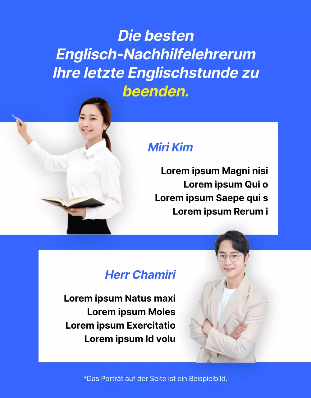 Werbung für ein kitschiges blau-gelbes Angebot für Englischunterricht