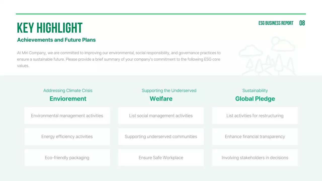 그린 미니멀리스트 비즈니스 보고서 프레젠테이션