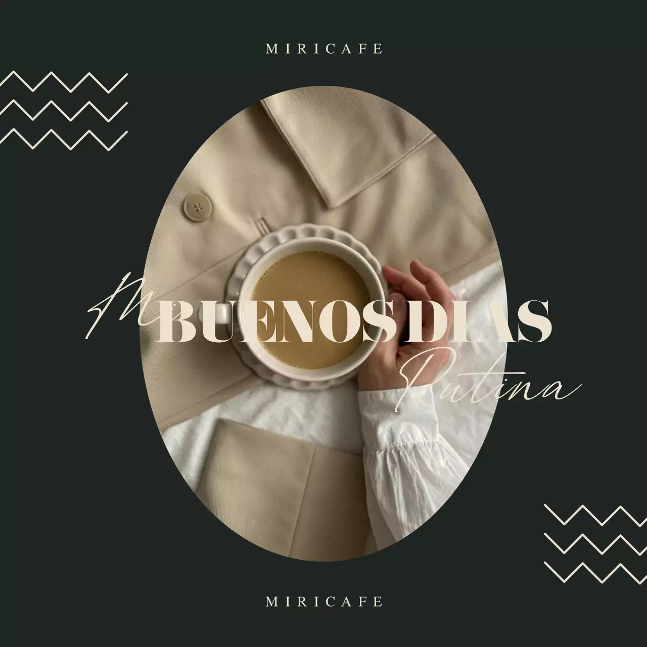 Un sencillo anuncio de marca de cafetería en verde y marfil