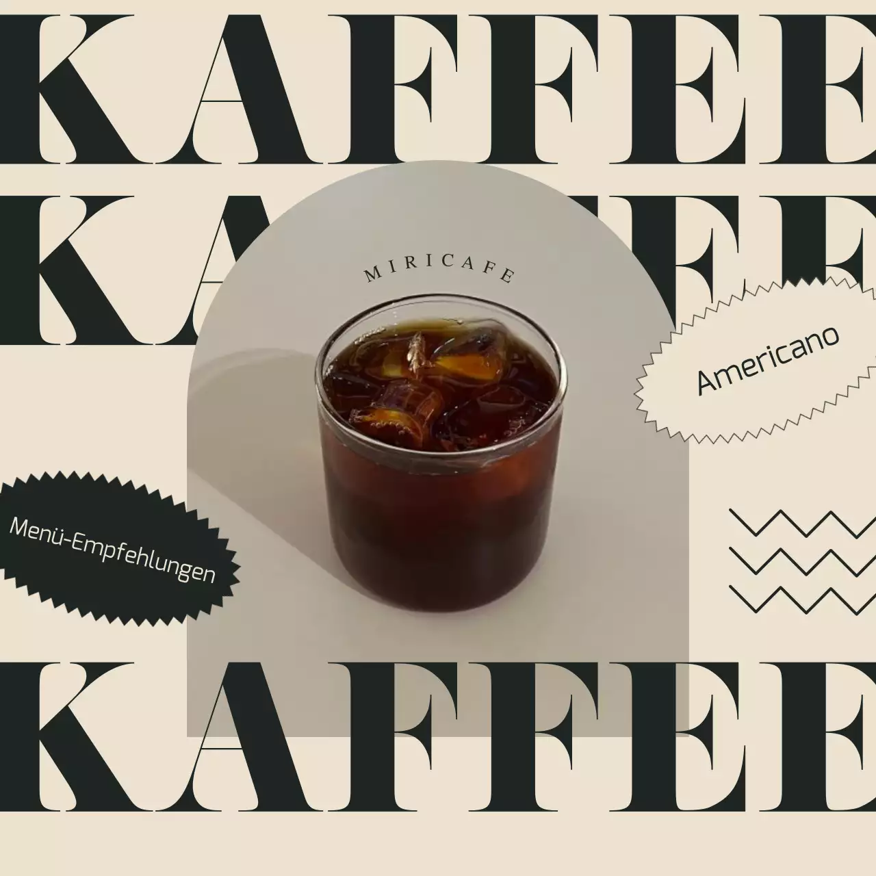 Eine einfache Anzeige für ein Café in Grün und Elfenbein