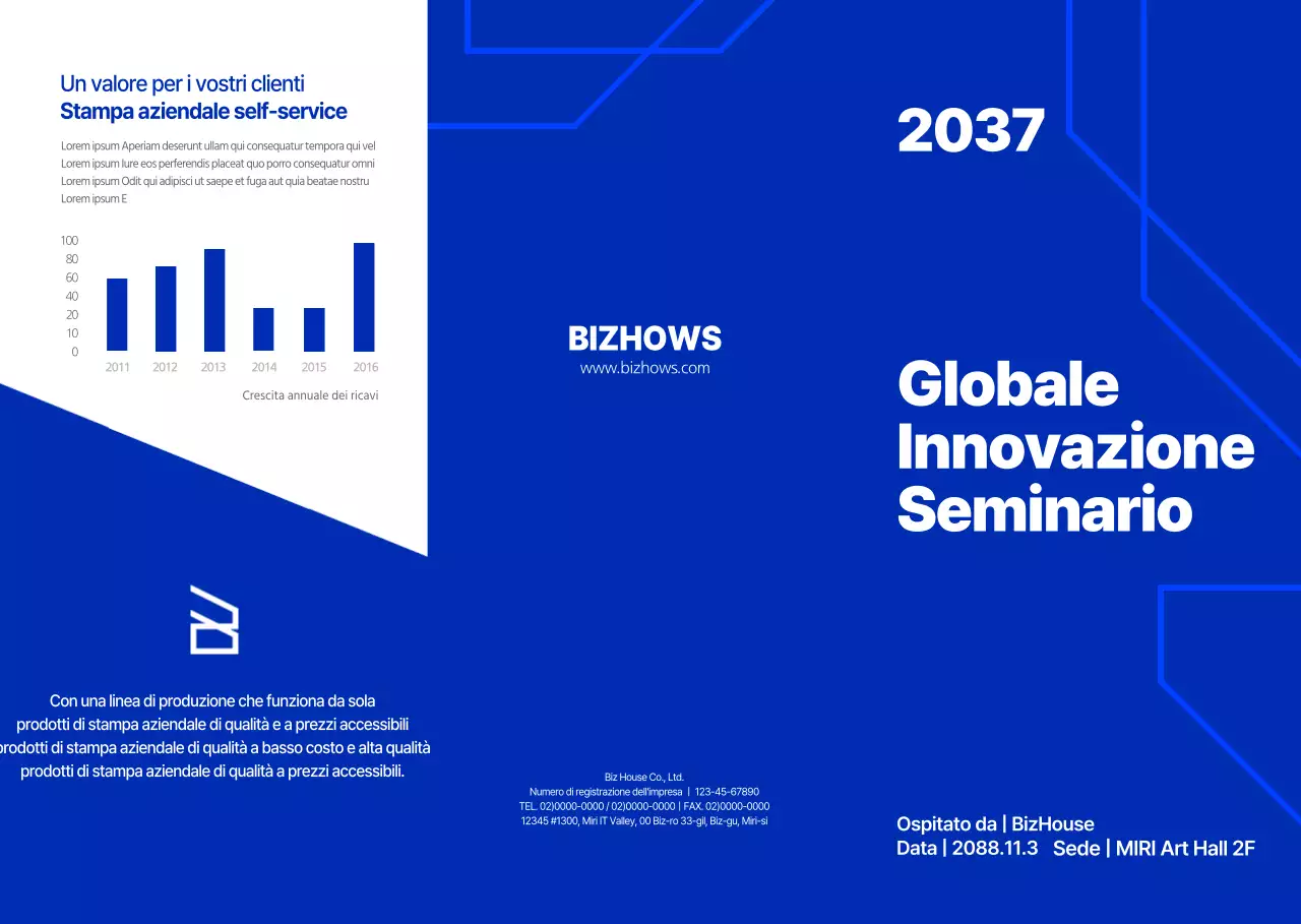 Presentazione di un seminario aziendale sofisticato e dai toni blu