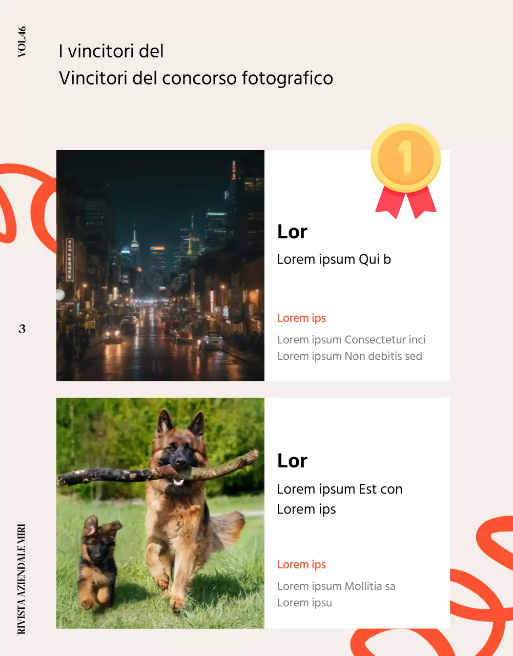 Una simpatica rivista aziendale arancione e beige